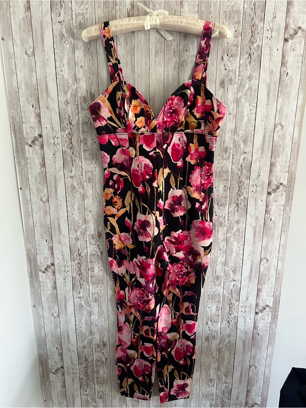 Anthropologie Sweetheart Black Pink Floral Pant Jumpsuit Stretch Girly NEW Small